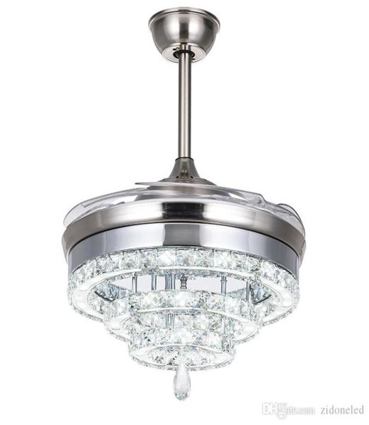 LED LED CRISTAL CANDELIER Ventilador de la lámpara Invisible Luces de cristal Sala de estar Restaurante Ventilador de techo moderno 42 pulgadas con RemO9828046