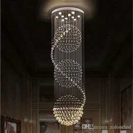 Lustres en cristal LED lumières escaliers lampe suspendue décoration d'éclairage intérieur avec luminaires de lustre D70CM H200CM268T