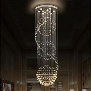 Lustres en cristal LED lumières escaliers lampe suspendue décoration d'éclairage intérieur avec luminaires de lustre D70CM H200CM2247