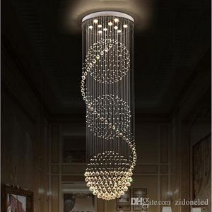 Lustres en cristal à LED Eclairage escalier lampe suspendue Décoration d'éclairage intérieur avec luminaires de lustre D70CM H200CM254R