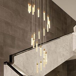 Lustres en cristal LED spirale lampes de salon modernes éclairage d'escalier longs cristaux lustre décor à la maison lumières Lustre Salon240T