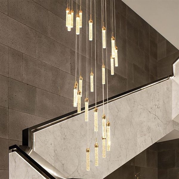 Lustres en cristal LED spirale lampes de salon modernes éclairage d'escalier longs cristaux lustre décor à la maison lumières lustre Salon343l