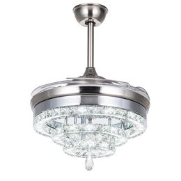 LED ventilateur en cristal lumières invisibles pour salon chambre Restaurant ventilateurs de plafond modernes 42 pouces avec télécommande 242V