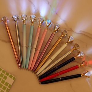 LED Crystal Glass Kawaii Ballpoint Pen Big Gem Ball Pennen met grote Diamond School kantoorbenodigdheden