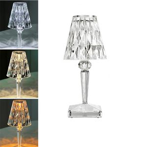 LED Crystal Night Light Projection Desk Lamp USB opladen Touch Sensor Restaurant Bar Decoratietafel Lichten Romantische diamant Acryltafels Lampen