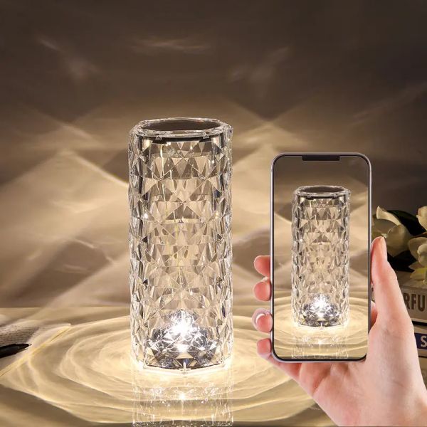 LED CRISTAL TABLE lampe rose Projecteur 3/16 Couleurs tactiles Ajustements ajustés Romantic Diamond Atmosphere USB Night Light