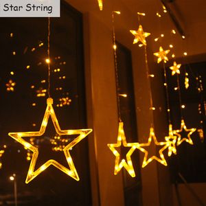 Rideau lumineux LED étoile lune, 2M x 138LED, lampe de décoration étanche pour fête de mariage et noël