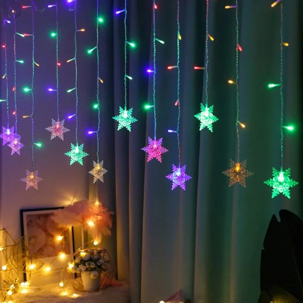 Rideau LED Snowflake String Lights Wave Lighting Party Holiday Christmas New Ye’s Indoor and Outdoor Decoration