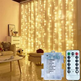 LED-gordijn Lichtslingers Afstandsbediening USB Batterij Fairy Light Kerstslinger Bruiloftsfeest voor thuis Slaapkamer Raam Decor3390