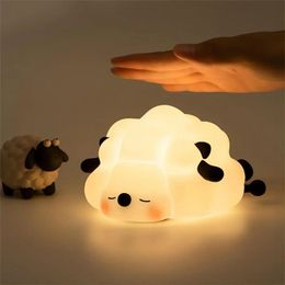 LED mignon mouton veilleuse lapin USB Rechargeable humeur tactile capteur lampe Silicone Panda pour enfants chambre décor 240220