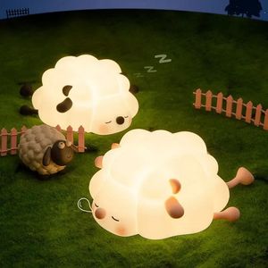 Led schattige schapen nachtlicht USB siliconenlamp oplaadbare aanraaksensor nachtlampje panda konijn voor kinderen slaapkamer decor 231221