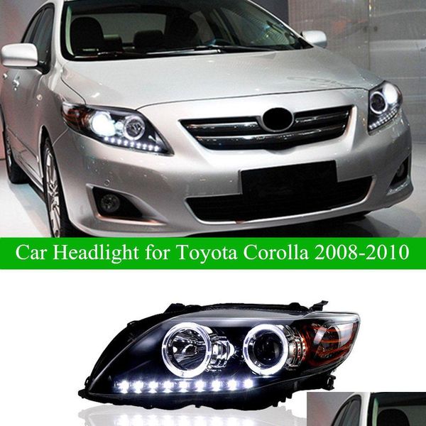 Lámpara de cabeza de coche de circulación diurna LED para Corolla Light 2008-2010 Conjunto de faros de señal de giro dinámico Lente de haz alto Entrega de gotas Mo Dhpvi