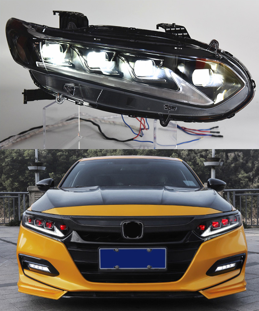LED Daytime Running Head Lamp för Honda Accord Headlight 2018-2021 Turn Signal Dual Beam Light Projector Lens