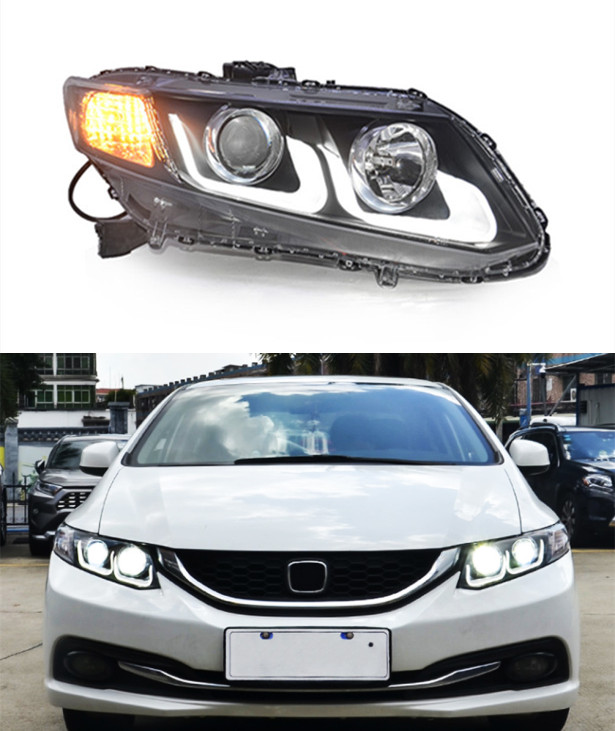 LED Honda Civic için Gündüz Koşu Kafa Lambası 9 9.5 Far 2012-2015 Turn Sinyal Çift Işın Işık Projektör lens