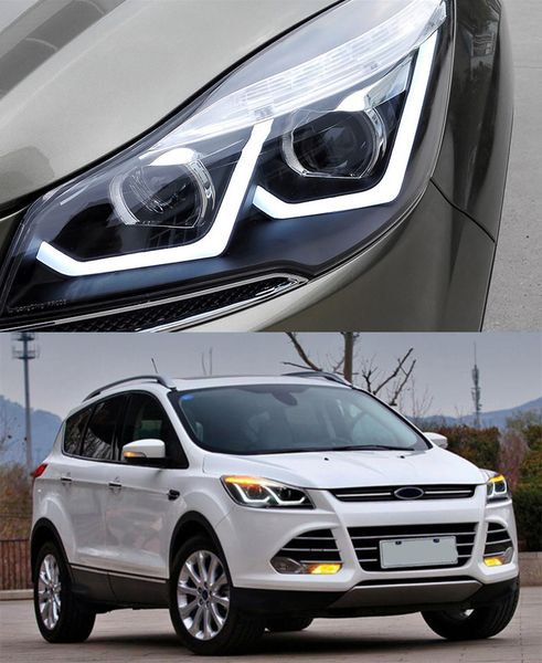 LED feux de jour pour Ford Kuga Escape phare 2013-2016 clignotant dynamique feux de route lentille de lampe frontale