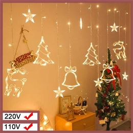 LED Deer Star Moon Gordijn Licht 220 V 110 V Kerst Garland String Fairy Lights Outdoor voor Home Wedding Party Jaar Decor 211122