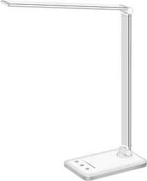 Lámpara de escritorio LED Lámpara de mesa regulable Lámpara de lectura con puerto de carga USB, 5 modos de iluminación, control sensible