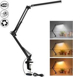 LED Desk Lamp met klem USB-boekverlichting 12 W Swing Arm Desk-lampen Eye-Caring Dimbare Tafel Licht 10 Helderheid Niveau 3000K 4000K 6000K