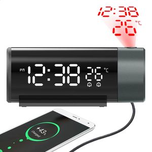 LED Digital Alarm Clock 180 ° Rotation Table électronique Projecteur Temps Projection Projection Chambre de lit Automatique Automatique Horloge 240417