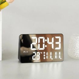 LED Digital despertador de alarma Espejo Mostrado Temperatura Temperatura Calendario Desktop Caballillas de mesa electrónica Decoración del hogar del dormitorio