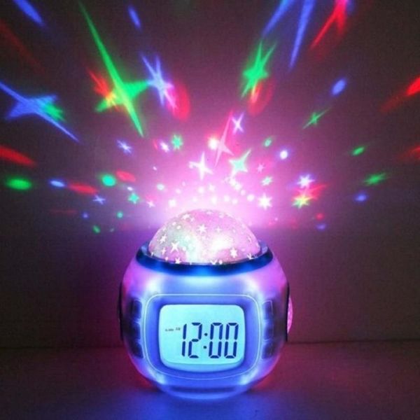 Reloj despertador digital LED Snooze Starry Star Reloj despertador brillante para niños Habitación de bebé Calendario Termómetro Proyector de luz nocturna 274 m
