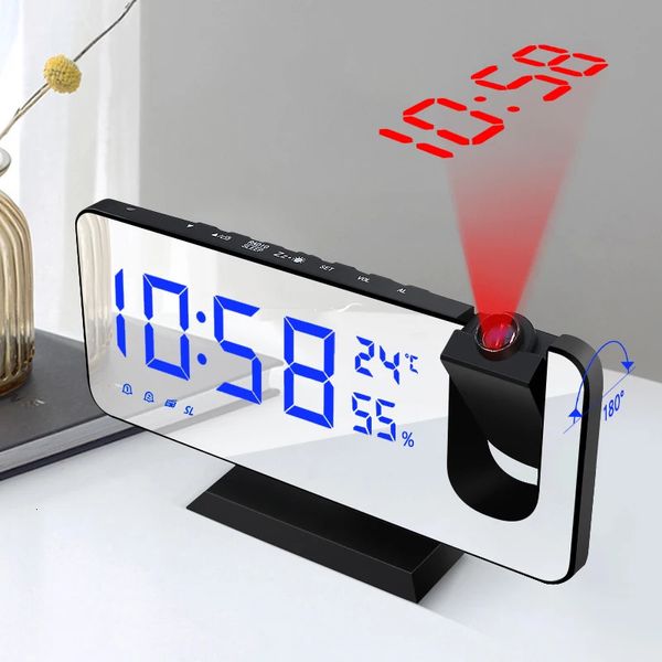 LED Digital Alarm-Clock Table Watch Electronic Desktop Corloges USB Réveil FM Radio Time Projecteur Sniooze Fonction 2 Alarme 240416