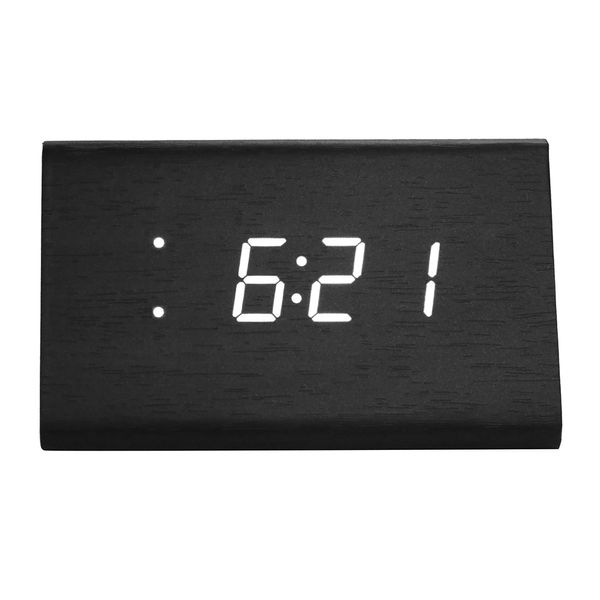 Funciones de alarma y fecha de la temperatura de alarma digital LED Funciones de alarma de madera electrónica activada por voz para decoración del hogar
