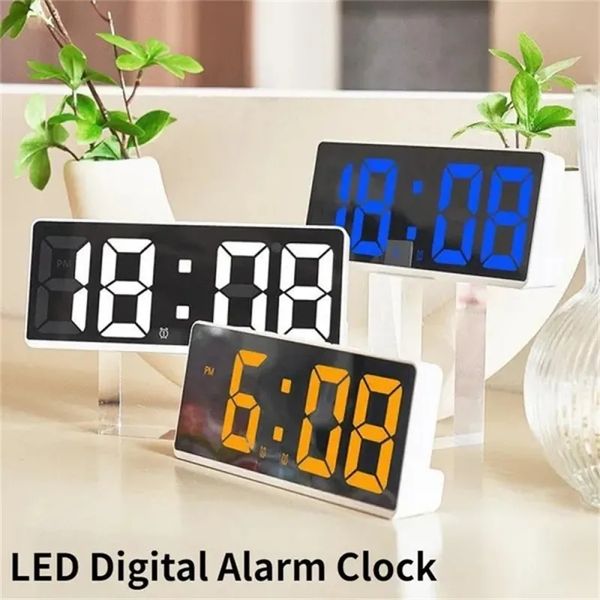 LED réveil numérique miroir à commande vocale Double réveil horloge de chevet température Snooze montre électronique affichage de la Date