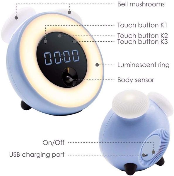 LED Digital despertador despertador lámpara de mesa de reloj de luz con modo de puesta de sol luz nocturna para niños