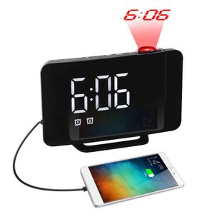 Reloj despertador digital LED Mesa de reloj Relojes de escritorio electrónicos Despertador USB Radio FM Tiempo Proyector Relojes Función de repetición 2 Alarma 211112