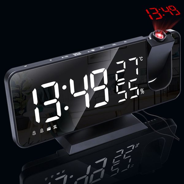 Réveil numérique LED Table de montre Horloges de bureau électroniques Réveil USB FM R Temps Projecteur Sze Fonction 2 220311