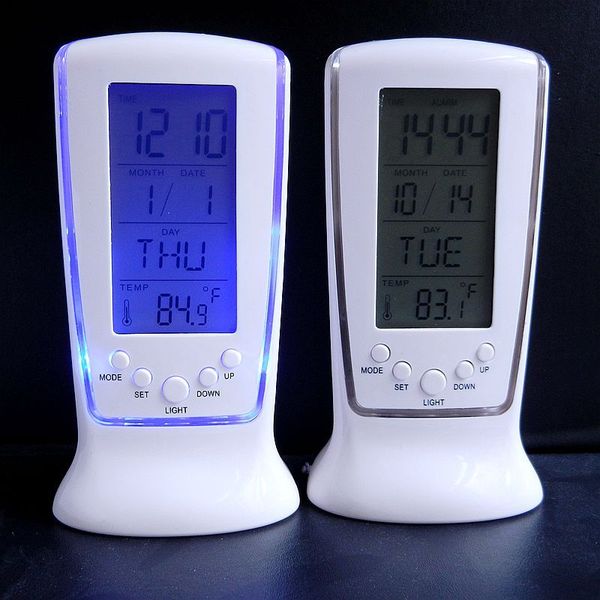 Nouveauté éclairage LED horloge numérique LCD bureau musique réveil tour horloge + calendrier + thermomètre thermomètre calendrier station météo horloges
