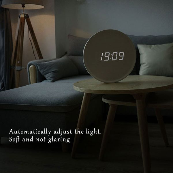 Relojes de pared LED Reloj de mesa digital Alarma Espejo Hueco Reloj de diseño moderno para el hogar Sala de estar Decoración Madera Blanco Gift1
