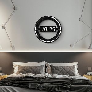 LED Digital Wall Clock Modern Design Dual-Use Dim Dim Digital Circular PhotoReceptive Clocks voor Home Decoration Gift 210310