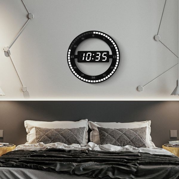 LED horloge murale numérique Design moderne double usage gradation numérique horloges photoréceptives circulaires pour la décoration de la maison cadeau 210310