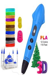 Affichage LED 3D Imprimerie du stylo avec 12 couleurs 175 mm PLA Filament Arts Drawing Painting stylos Gift For Kids1528984