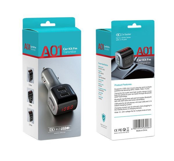 Pantalla LED Bluetooth Car Kit Transmisor FM Carga rápida Cargador USB dual Compatible con disco flash Manos libres Audio Reproductor de MP3 Receptor Radio