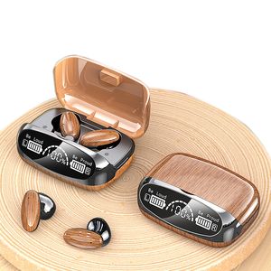 Pantalla LED Auriculares Bluetooth Mini control táctil Auriculares inalámbricos Diseño de grano de madera Puede cargar el teléfono Auriculares impermeables IPX6 Auriculares deportivos internos Llamadas HD