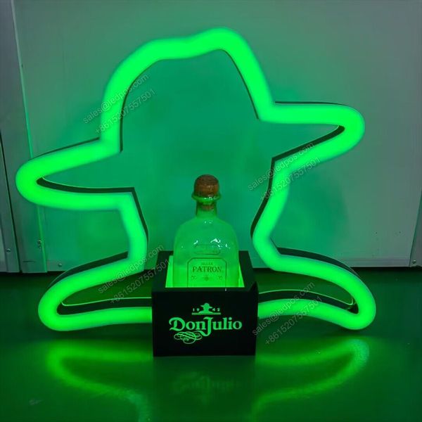 Botella de Tequila LED DonJulio Reposado Blanco, presentador, bandeja de servicio, tapa de cabeza de neón brillante, marco iluminado, sombrero, letrero, glorificador