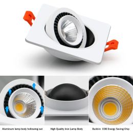 LED-downlights 360 ° roteerbare cob lamp vierkante dimbare boord plafond LED spotlichten AC85-265V 5W 7W 7W 12W indoor verlichting