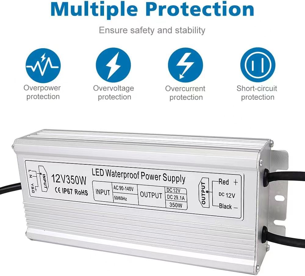 LED Driver 60W-800W Waterproof IP67 Power Supply 12V DC Transformer thinner and Durable Low Voltage Power Supply for LED Strip Lights LED