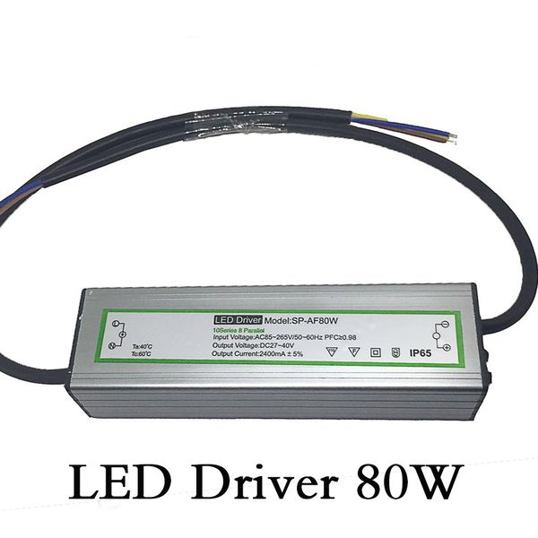 Transformateur d'éclairage LED 80W, tension d'entrée étanche, sortie AC85-265V DC27-40V, courant constant 2400ma, alimentation LED en aluminium