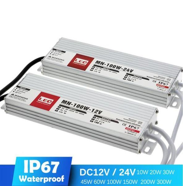Controlador LED DC12V 24V IP67 Transformadores de iluminación impermeables para luz exterior Fuente de alimentación de 12V 10W 20W 30W 45W 60W 100W 200W 300W7485229