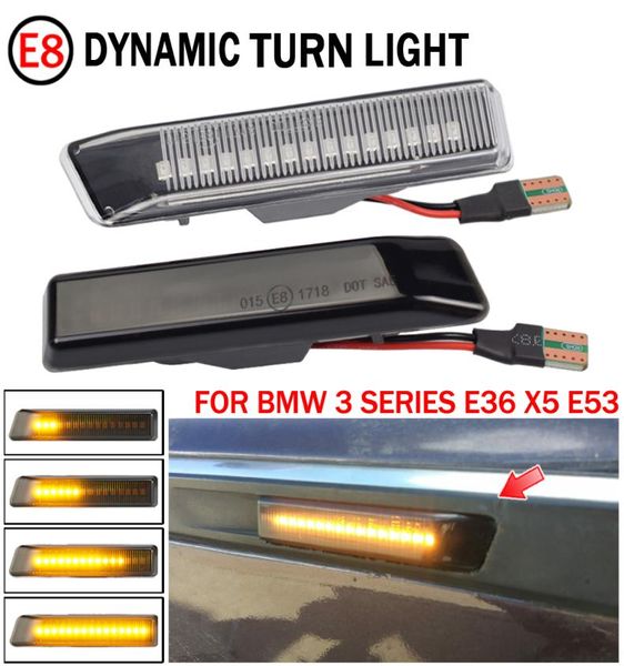 Luz LED de señal de giro dinámica, indicador lateral, guardabarros, lámpara secuencial, intermitente para BMW E36 M3 Facelift 19971999 X5 E53 199920061418348