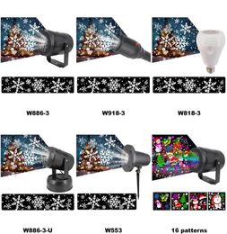 LED -effect Licht Kerstmis Snowflake Snowstorm Projector Lights 16 Patronen Roterende Stage Projectie Lampen voor feest KTV Bars Hol1959422