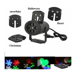 LED -effecten Xmas Wall Decoration Laser Lights 4 Pattens Card Lamp Projector Snowflake Love Candy SKL voor Halloween Drop DHQGR