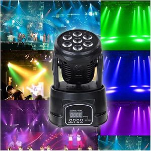 Led-effecten Professionele Rgbw-kleurmenging Dmx-512 Mini Moving Head Light 7 Disco DJ-apparatuur Dmx-verlichting Strobe Stage Drop Delivery Dhitb