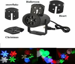 LED -effecten Xmas Wall Decoration Laser Lights 4 Pattens Card Lamp Projector Lichten Snowflake Love Candy Skull voor Halloween8110616