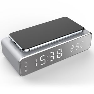 Reloj despertador eléctrico LED Termómetro digital Reloj HD Espejo con cargador inalámbrico de teléfono y fecha LJ201204