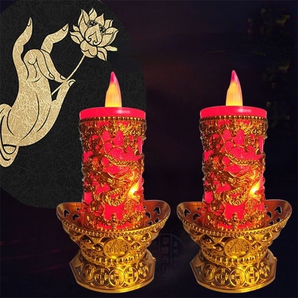 Lampe à bougie électronique Led pour bouddha avec lampe à bougie à piles devant bouddha mariage célébration pilier bougies décor à la maison 220527